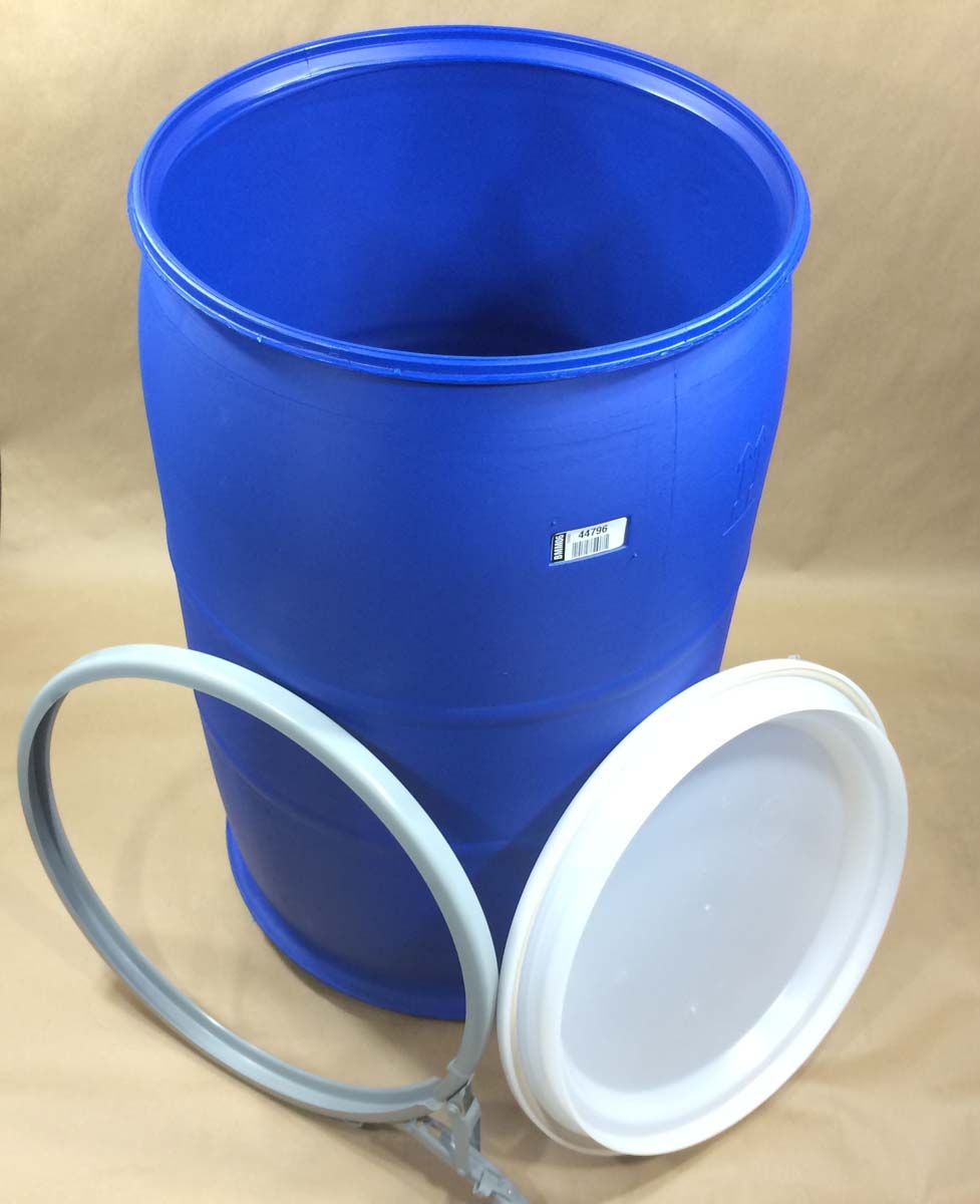 55-Gallon Plastic Barrel - Open Top - Blue